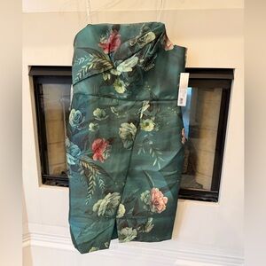 Kay Unger Adeline Mini Dress, Strapless NEW Deep green floral!